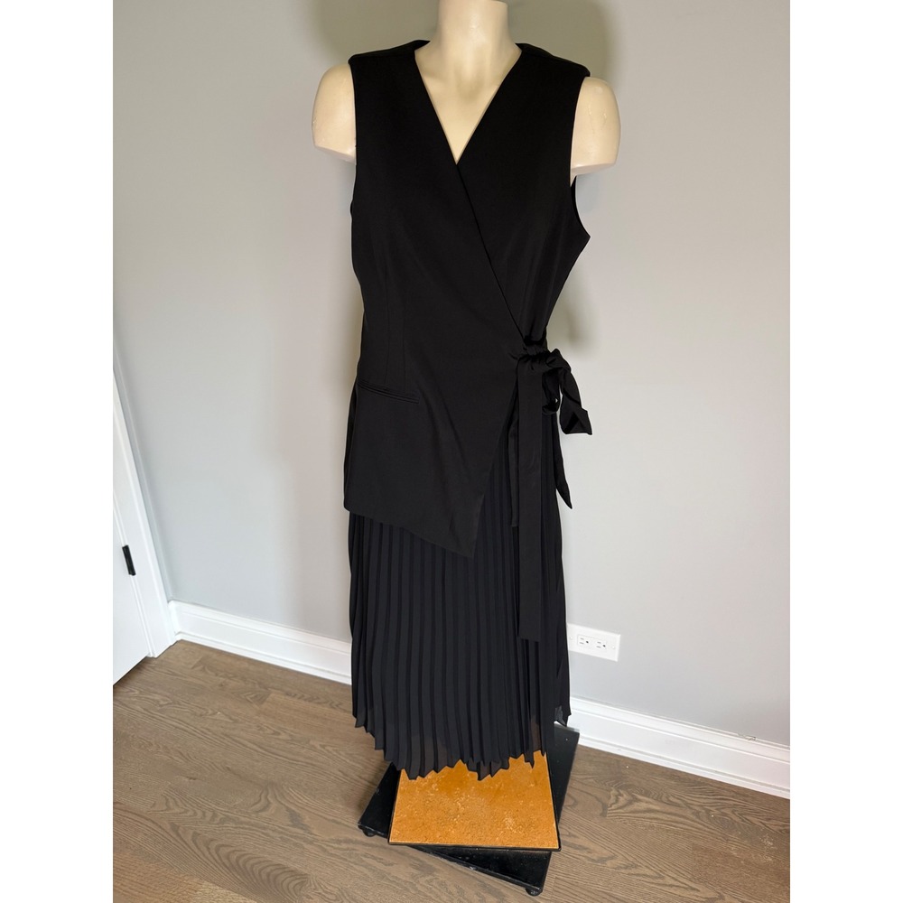 Socialite Womens Black Sleeveless Wrap Midi Dress Pleated Chiffon Skirt Large